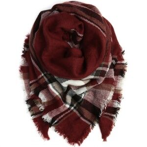 BURGUNDY BLANKET FRINGED SCARF